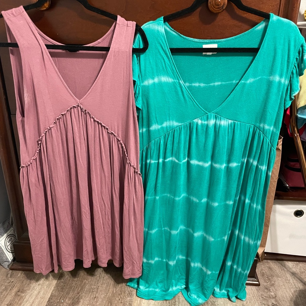 Bibi Heimish L Xl jersey knit dress lot green tie dye mauve summer babydoll V